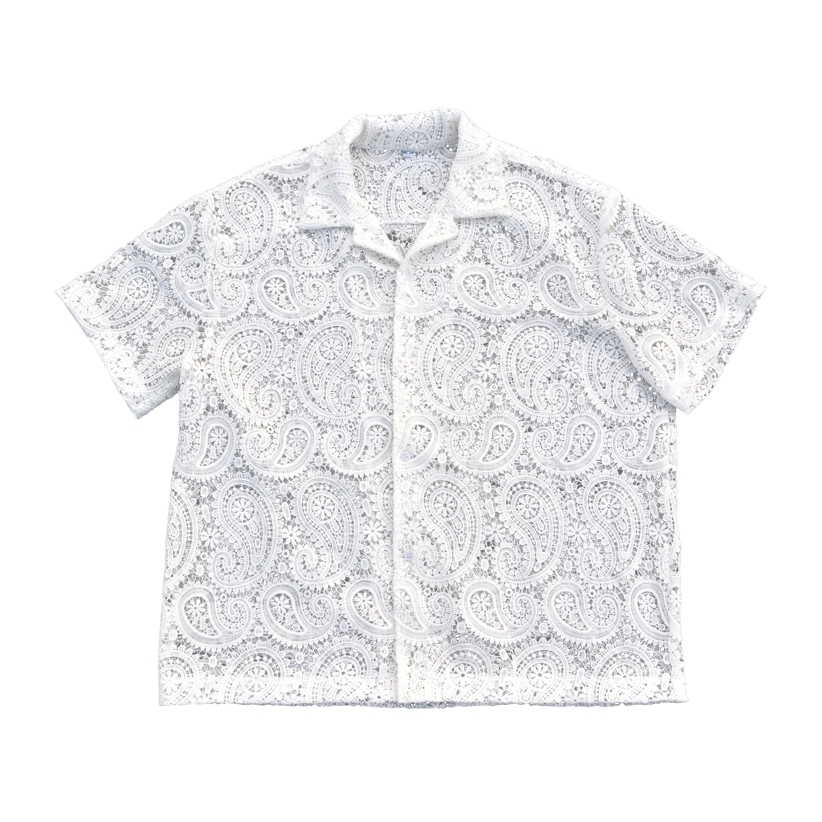 Paisley Lace Button-Up Shirt (WHITE)